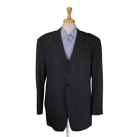 Armani Collezioni Charcoal Chalkstripe 3-Btn Wool Suit Blazer Jacket 48R - Picture 1 of 10